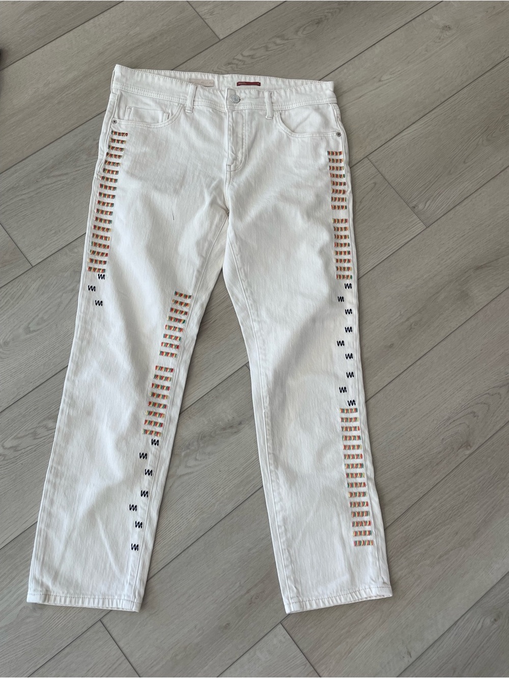 Pilcro & the Letterpress Anthropologie Embroidered Slim Boyfriend Jeans Size 29